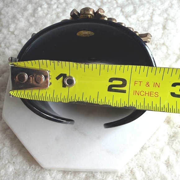 VTG Extasia Gripoix Style Black Resin Byzantine Cross Cuff Bracelet Bronze - Picture 7 of 12